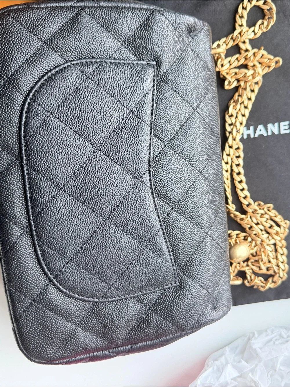 CHANEL Black Quilted Shoulder Bag with Gold Hardware